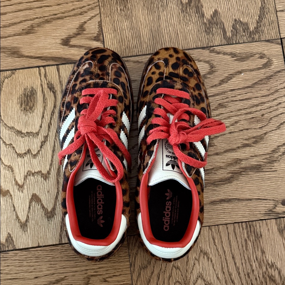 Adidas women’s Cheetah Print Sneakers with Red Laces